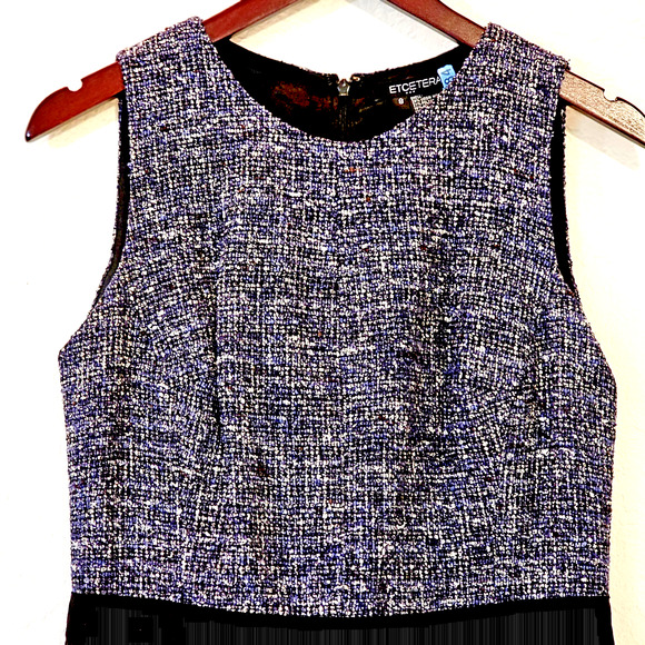 Etcetera Women's Dress Virgin Wool Silk Cotton Blend Sheath Blue Black Grey Sz 8 - Picture 2 of 14